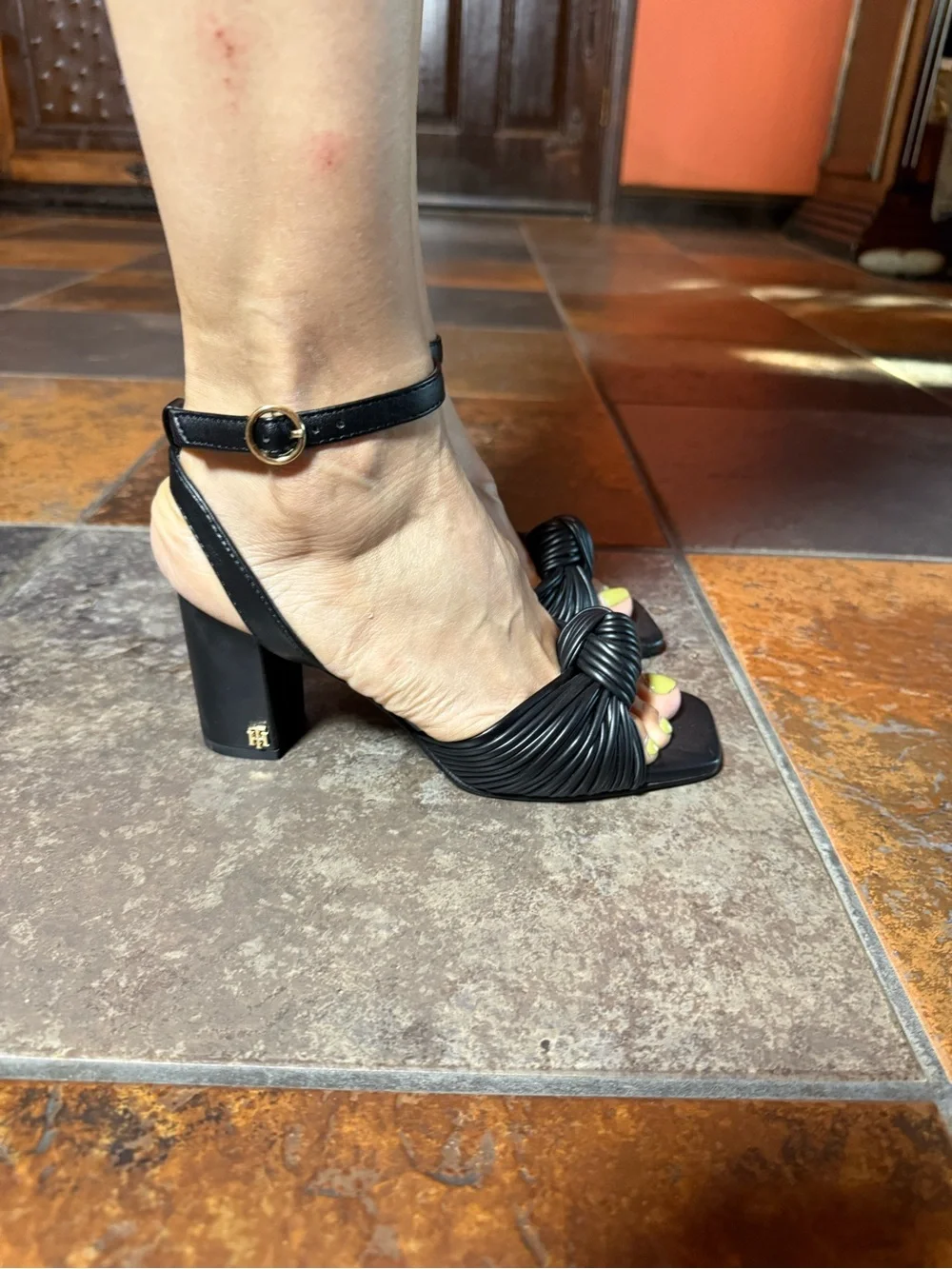 Tommy Hilfiger Black Knotted Strap Ankle-Tie Sandals